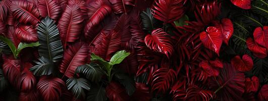 AI generated beautiful red jungle of lush palm leaves Generative AI photo