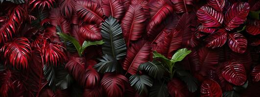 ai generado hermosa rojo selva de lozano palma hojas generativo ai foto