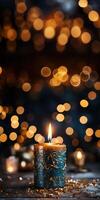 AI generated candles on abstract black background  with blurry lights Generative AI photo