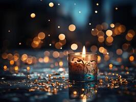 AI generated candles on abstract black background  with blurry lights Generative AI photo