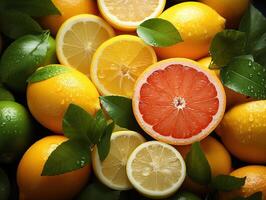 AI generated Assorted sliced citrus fruits texture pattern Generative AI photo
