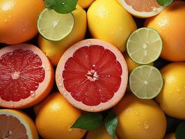 AI generated Assorted sliced citrus fruits texture pattern Generative AI photo