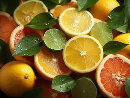 AI generated Assorted sliced citrus fruits texture pattern Generative AI photo