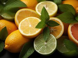 AI generated Assorted sliced citrus fruits texture pattern Generative AI photo