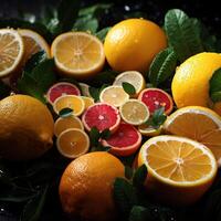 AI generated Assorted sliced citrus fruits texture pattern Generative AI photo