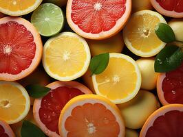 AI generated Assorted sliced citrus fruits texture pattern Generative AI photo