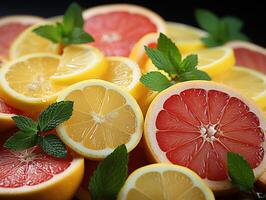 AI generated Assorted sliced citrus fruits texture pattern Generative AI photo