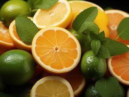 AI generated Assorted sliced citrus fruits texture pattern Generative AI photo