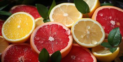 AI generated Assorted sliced citrus fruits texture pattern Generative AI photo