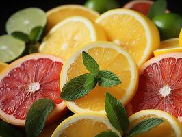 AI generated Assorted sliced citrus fruits texture pattern Generative AI photo