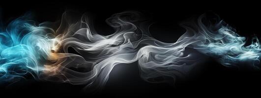 ai generado vistoso fumar en un negro antecedentes generativo ai foto