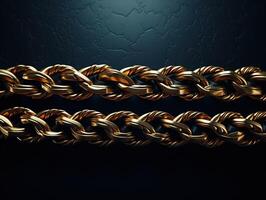 AI generated Massive golden braided chain on a dark backgrod Generative AI photo