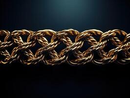 AI generated Massive golden braided chain on a dark backgrod Generative AI photo