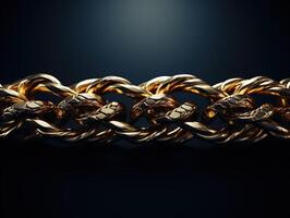 AI generated Massive golden braided chain on a dark backgrod Generative AI photo