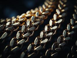 AI generated Massive golden braided chain on a dark backgrod Generative AI photo