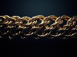 AI generated Massive golden braided chain on a dark backgrod Generative AI photo