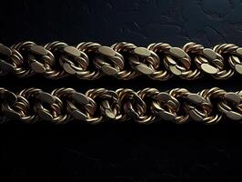 AI generated Massive golden braided chain on a dark backgrod Generative AI photo