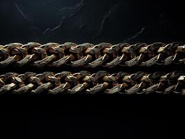 AI generated Massive golden braided chain on a dark backgrod Generative AI photo