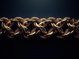 AI generated Massive golden braided chain on a dark backgrod Generative AI photo