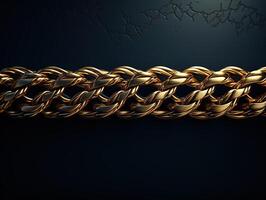 AI generated Massive golden braided chain on a dark backgrod Generative AI photo