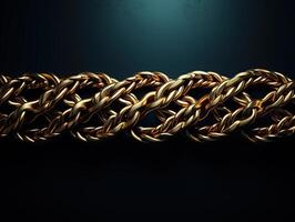 AI generated Massive golden braided chain on a dark backgrod Generative AI photo