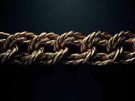 AI generated Massive golden braided chain on a dark backgrod Generative AI photo