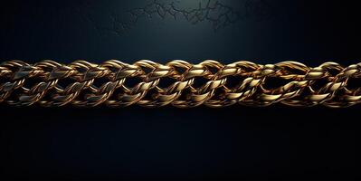 AI generated Massive golden braided chain on a dark backgrod Generative AI photo