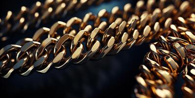 AI generated Massive golden braided chain on a dark backgrod Generative AI photo