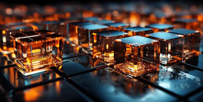 AI generated background with glowing light digital cubes or boxes Generative AI photo