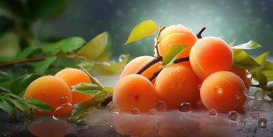 AI generated apricot fruits on branches in dew Generative AI photo