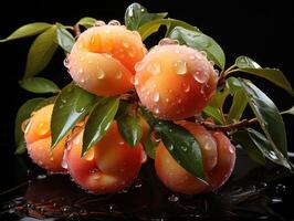 AI generated peaches on branches in dew Generative AI photo