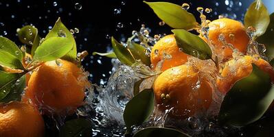 AI generated oranges on branches in dew Generative AI photo