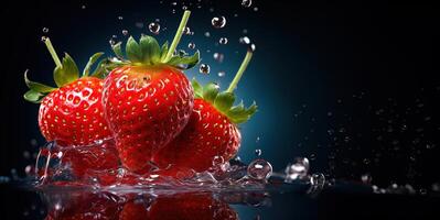 AI generated strawberries on the branches in the dew Generative AI photo