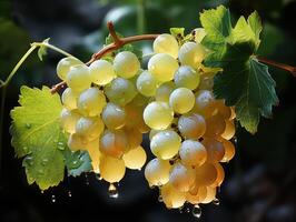 ai generado blanco uvas en el ramas en el Rocío generativo ai foto