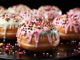 AI generated delicious donuts with caramel berries Generative AI photo
