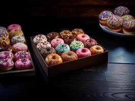 AI generated delicious donuts with caramel berries Generative AI photo