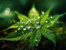 AI generated hemp leaves in dew Generative AI photo