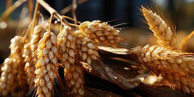 AI generated Wheat ears close up Generative AI photo