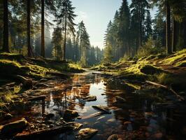 ai generado bosque río azul cielo paisaje generativo ai foto