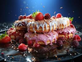 AI generated delicious donuts with caramel berries Generative AI photo
