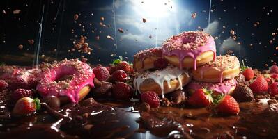 AI generated delicious donuts with caramel berries Generative AI photo