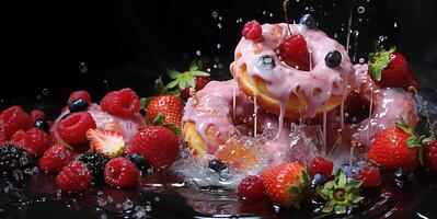 AI generated delicious donuts with caramel berries Generative AI photo