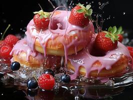 AI generated delicious donuts with caramel berries Generative AI photo