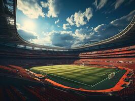 AI generated empty outdoor football stadium Generative AI photo
