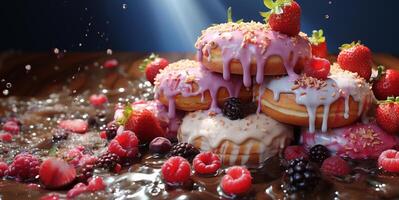 AI generated delicious donuts with caramel berries Generative AI photo