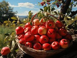 ai generado rojo manzanas en un cesta generativo ai foto