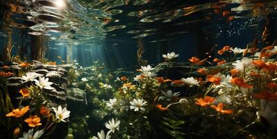 AI generated beautiful flowers under the water Generative AI photo