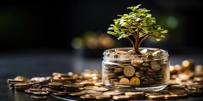AI generated money tree on the background of coins Generative AI photo