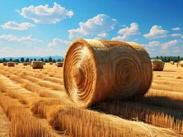 AI generated straw bales in a field against the blue sky Generative AI photo