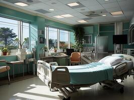 ai generado interior de el cámaras de un moderno hospital generativo ai foto